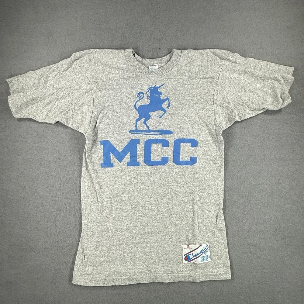 Vintage 70s Champion MCC College Unicorn Mascot T Shirt Mens Medium Made In USA - Picture 2 of 7